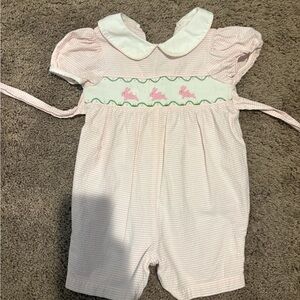 Little English Pink and White Striped Romper